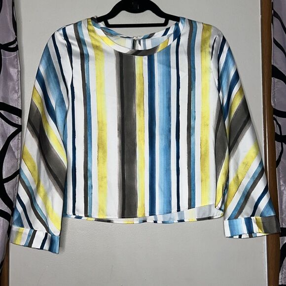 Zara Striped Long Sleeve Cropped Blouse Size Small - Picture 2 of 10
